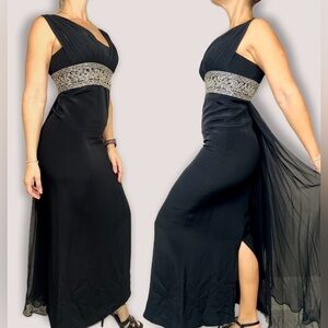 Marchesa Notte Black Maxi Silk Rhinestone beaded Gown